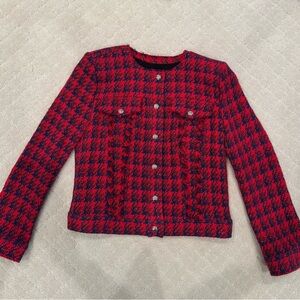 IRO Red and Navy Plaid Knit Jacket